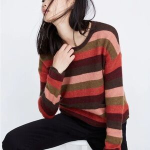Madewell Chelsea Pocket Pullover Sweater Women’s XL Sweet Dahlia Stripe Alpaca